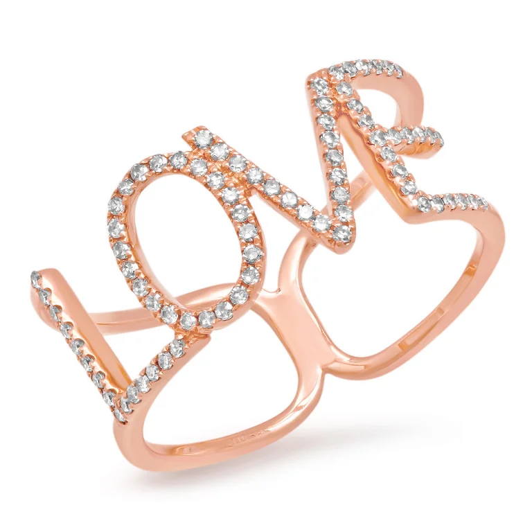 Large Engagement Rings-14K Rose Gold Diamond “LOVE” Ring