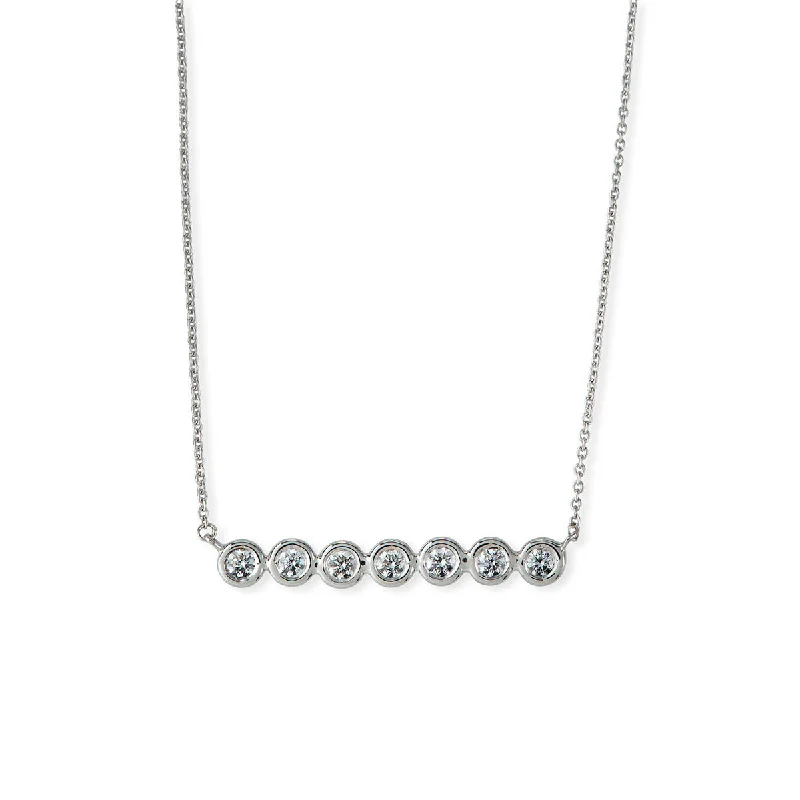 Faux Diamond Necklaces-18K White Gold Diamond Bezel Bar Necklace