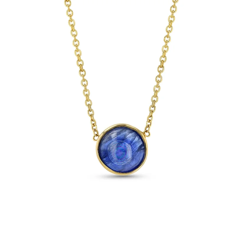 Minimal Gold Necklaces-Round Cab Necklace - Kyanite