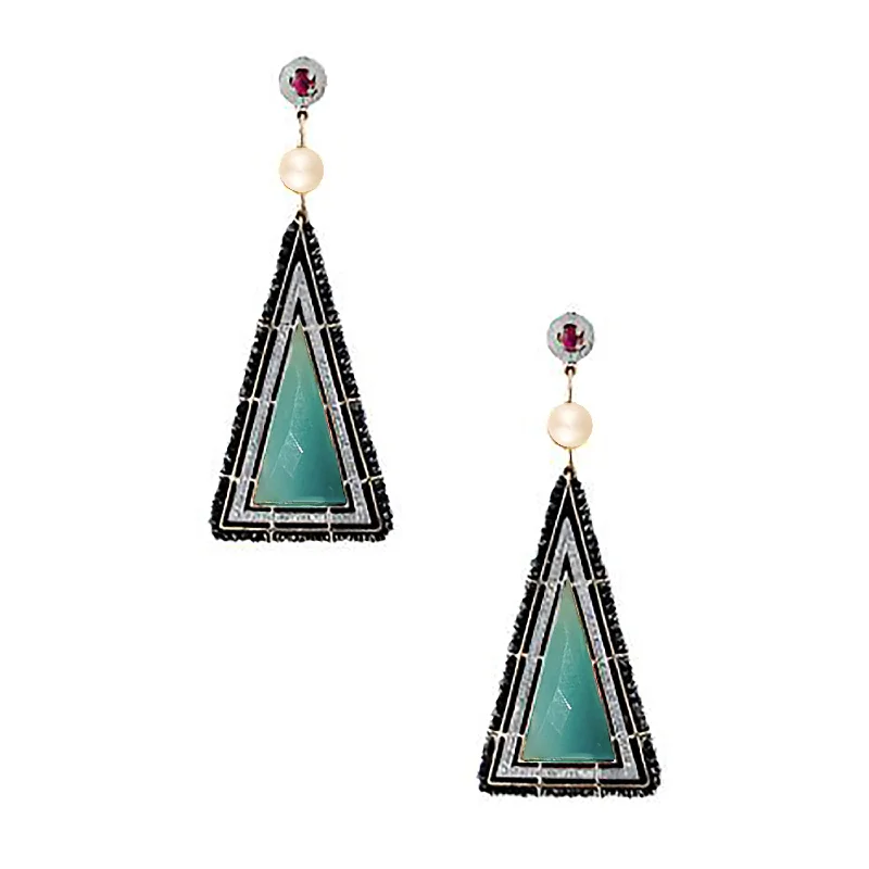 Twisted Earrings-Pyramid Chalcedony Drop Earrings