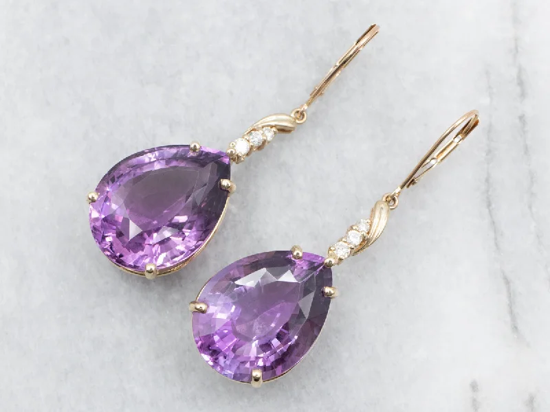 Emerald Earrings-Amethyst and Diamond Statement Earrings