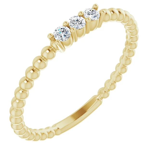 Wedding Set Rings-14K Yellow Gold Diamond Beaded Ring