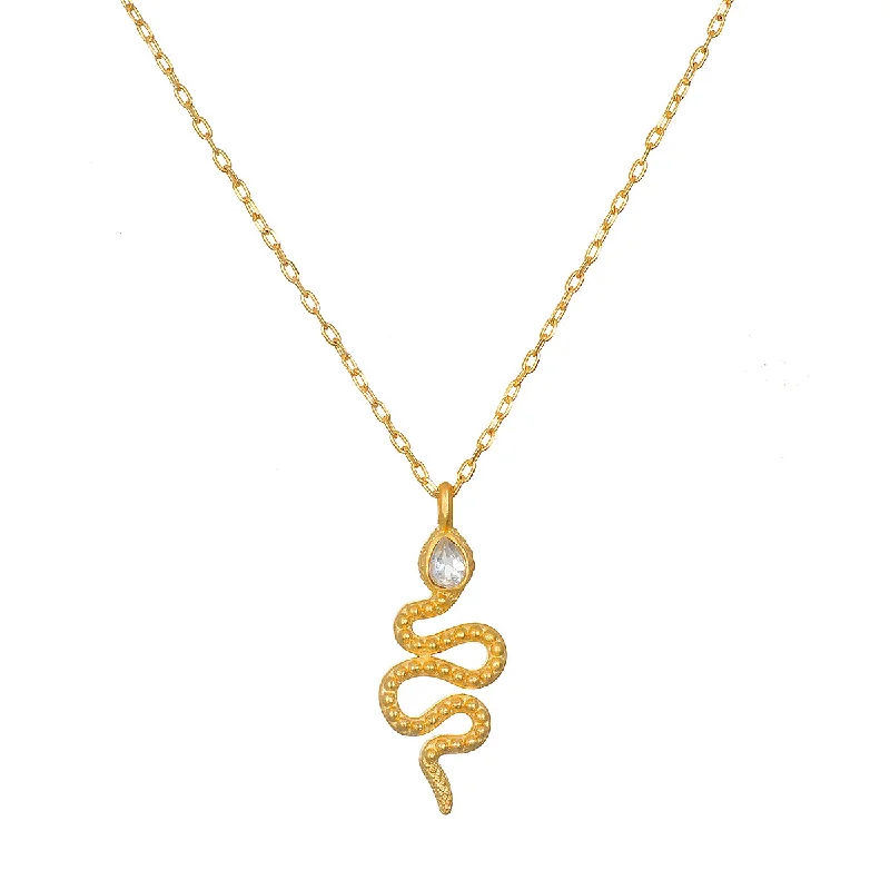 Classic Gold Necklaces-Enduring Individuality White Topaz Snake Necklace