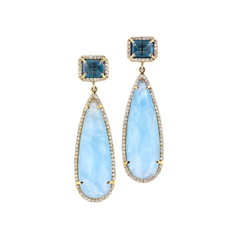 Gold Dangle Earrings-14k Aquamarine and London Blue Topaz Double Drop Earrings  EG000148