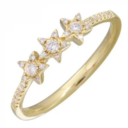 Gold Engagement Rings-14K Yellow Gold Diamond Triple Star Ring