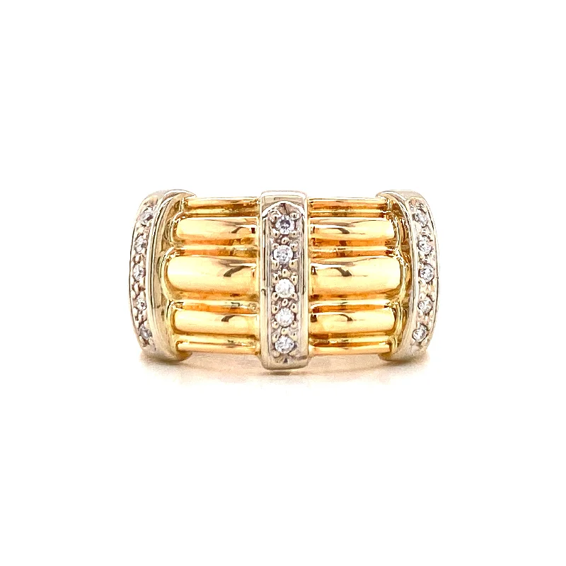 Geometric Engagement Rings-18K White & Yellow Gold Diamond Multi Band Ring