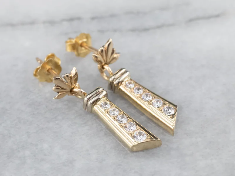 Silver Gem Earrings-Diamond Gold Bar Drop Earrings