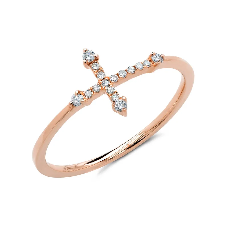 Wedding Rings with Emerald-14K Rose Gold Diamond Cross Ring