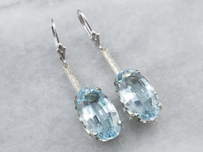 Butterfly Stud Earrings-White Gold Blue Topaz Drop Earrings