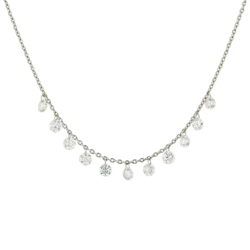 Elegant Pendant Necklaces-18K White Gold Floating Diamond Necklace