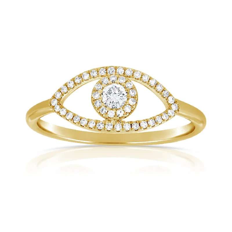 Pink Diamond Engagement Rings-14K Yellow Gold Diamond Evil Eye Ring (Large)