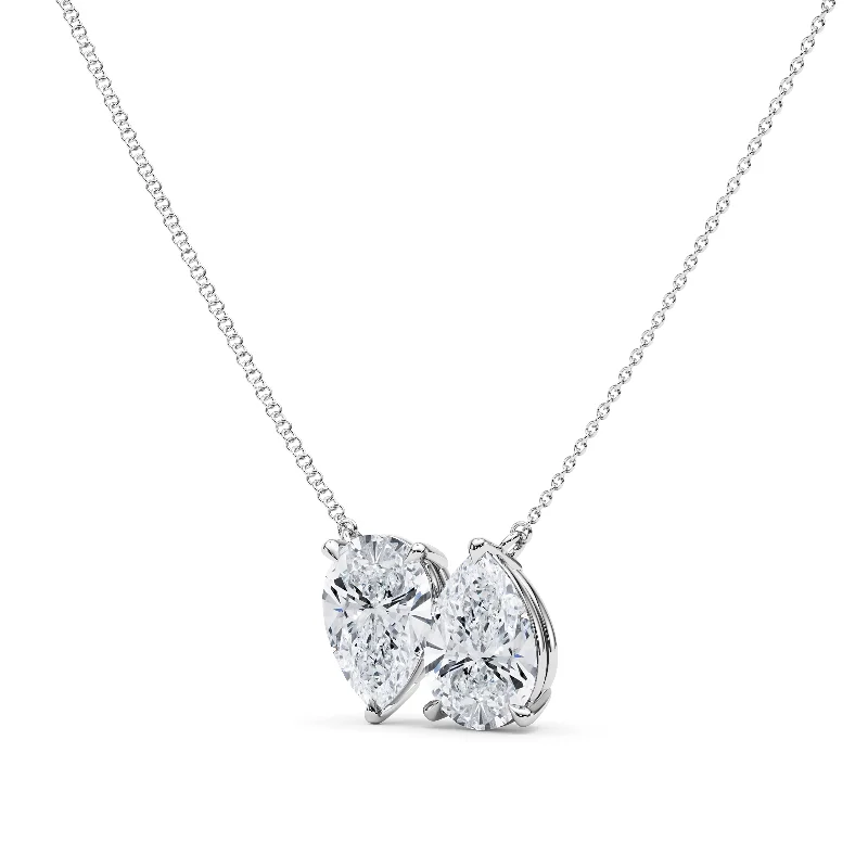 Matching Pendant Necklaces-Twin Pear North-South Diamond Pendant