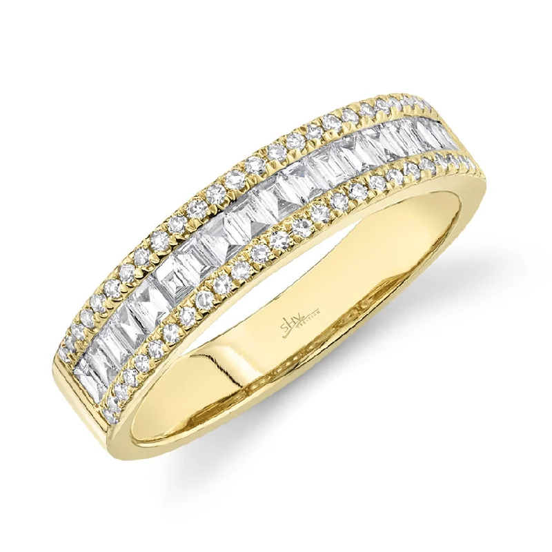 Moissanite Rings-14K Yellow Gold Diamond Baguette Medium Band