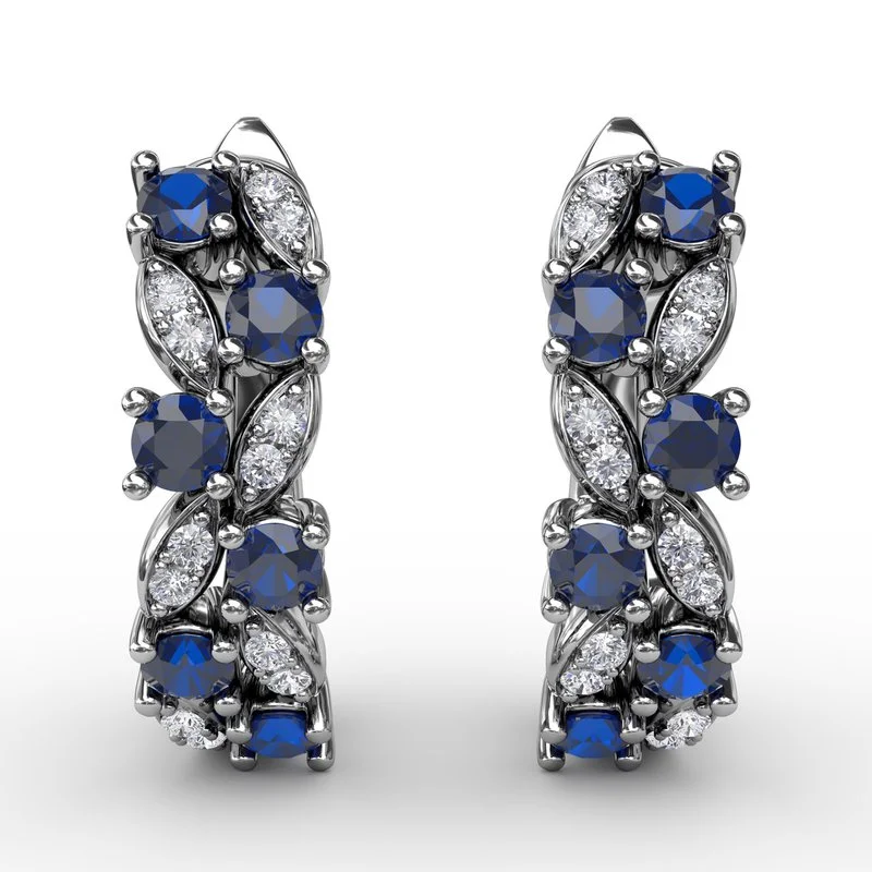 Silver Hoop Earrings-Clustered Sapphire and Diamond Earrings ER1736S