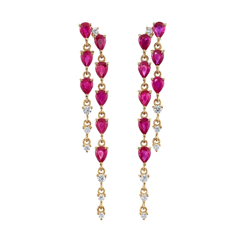 Yellow Earrings-Ruby Diamond Drop Earrings, Pair