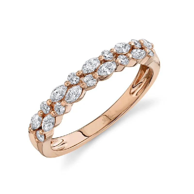 Classic Diamond Wedding Bands-14K Rose Gold Marquise Diamond Double Row Band