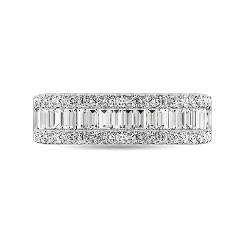 Women's Diamond Wedding Bands-Diamond 1 Ct.Tw. Round and Baguette Fashion Band in 14K White Gold