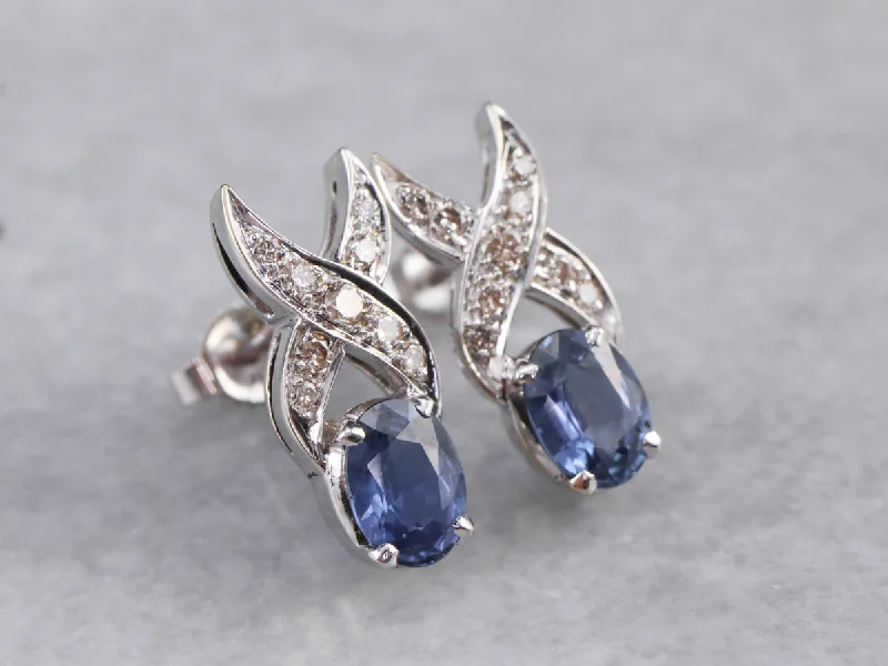 Luxury Hoop Earrings-Sapphire Diamond White Gold Drop Earrings