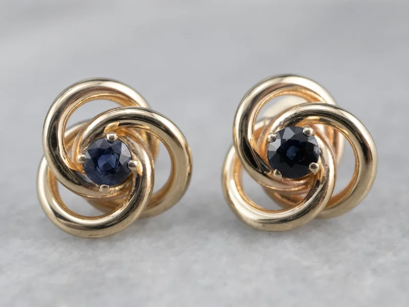 Floral Drop Earrings-Sapphire Gold Lover's Knot Stud Earrings