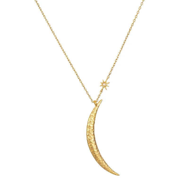 Gem Pendant Necklaces-Illuminated Path Gold Moon Necklace