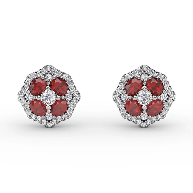 Textured Drop Earrings-Striking Ruby and Diamond Stud Earrings ER1690R