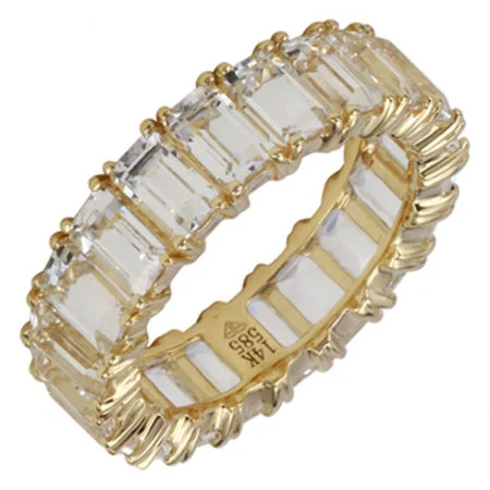 Custom Rings-14K Yellow Gold Emerald Cut White Topaz Eternity Ring (Large)