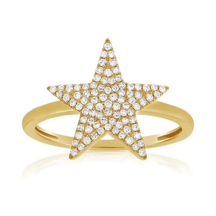 Modern Engagement Ring Sets-14K Yellow Gold Diamond Pave Star Ring