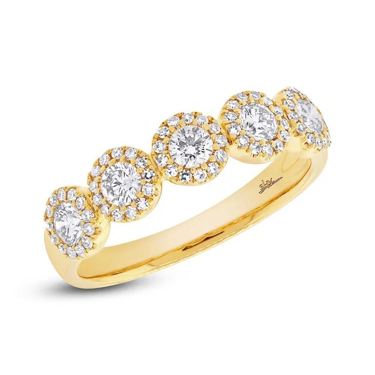 Stackable Wedding Bands-14K Yellow Gold Five Diamond Halo Band