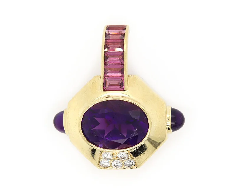 Designer Wedding Brooch-Lagos Diamond Pink Tourmaline and Amethyst Brooch in 18K