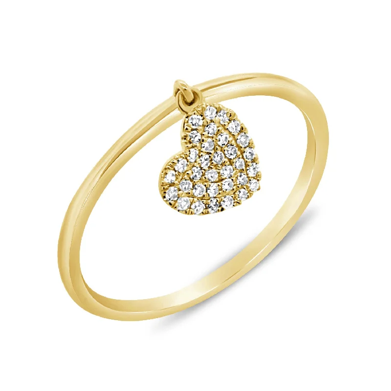 Stackable Rings-14K Yellow Gold Diamond Pave Dangle Heart Ring