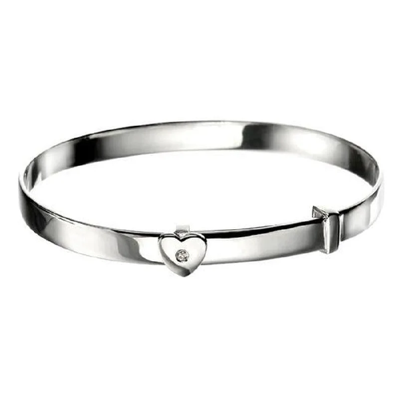 Large Bangles-Silver Diamond Set Heart Baby Bangle