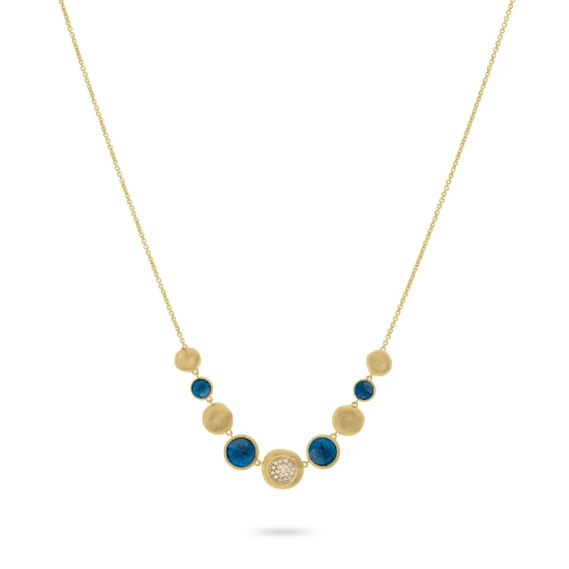 Long Necklaces-18K Yellow Gold and London Blue Topaz with Diamond Graduated Necklace