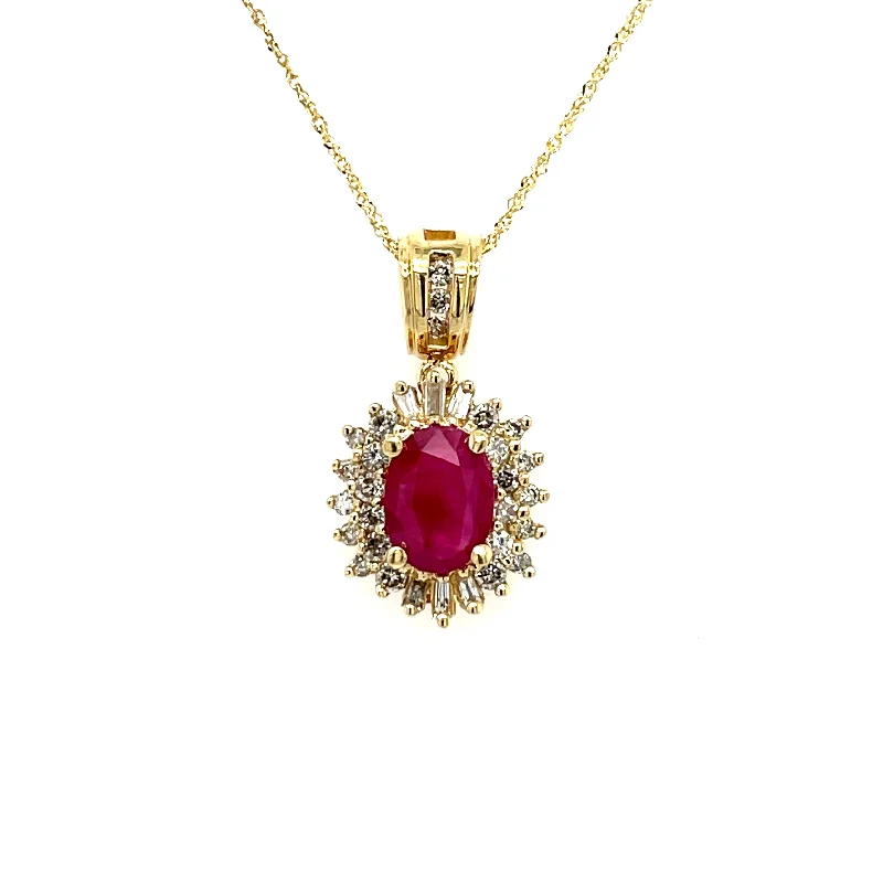 Chic Gold Necklaces-ESTATE 14KY Gold Treated Ruby & Diamond Necklace