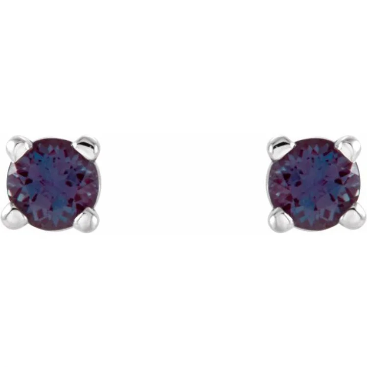 Dainty Earrings-14K White 2.5 mm Lab-Grown Alexandrite Stud Earrings