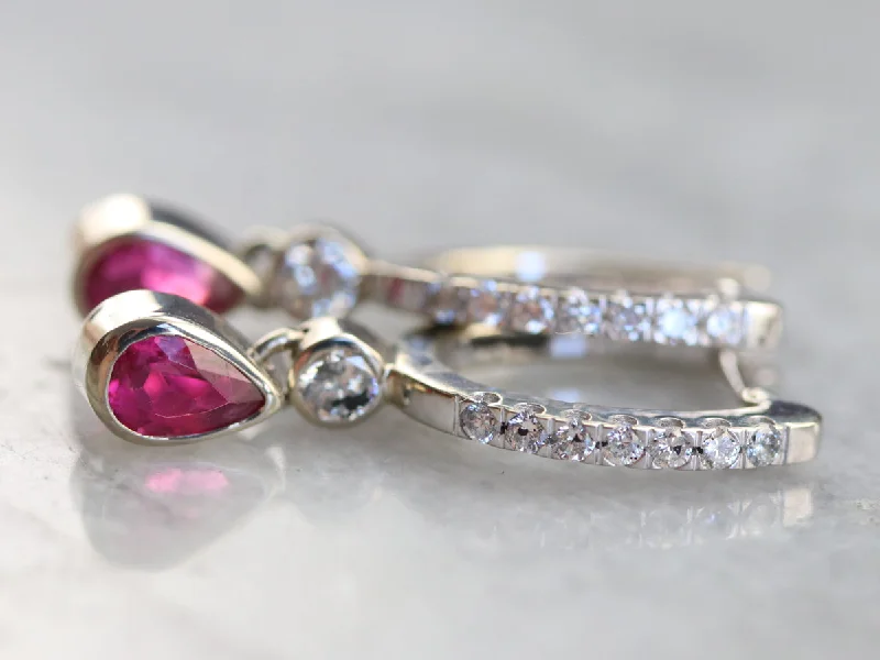 Gemstone Stud Earrings-Pink Sapphire and Diamond Drop Earrings