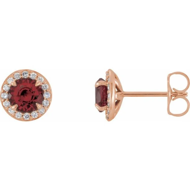 Flower Earrings-14K Rose 5 mm Natural Mozambique Garnet & 1/8 CTW Natural Diamond Earrings