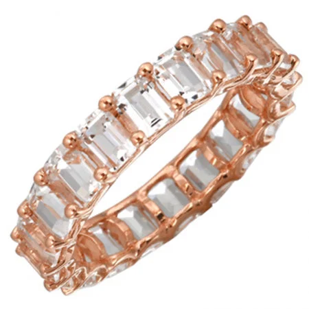 Custom Platinum Engagement Rings-14K Rose Gold Emerald Cut White Topaz Eternity Ring (Small)