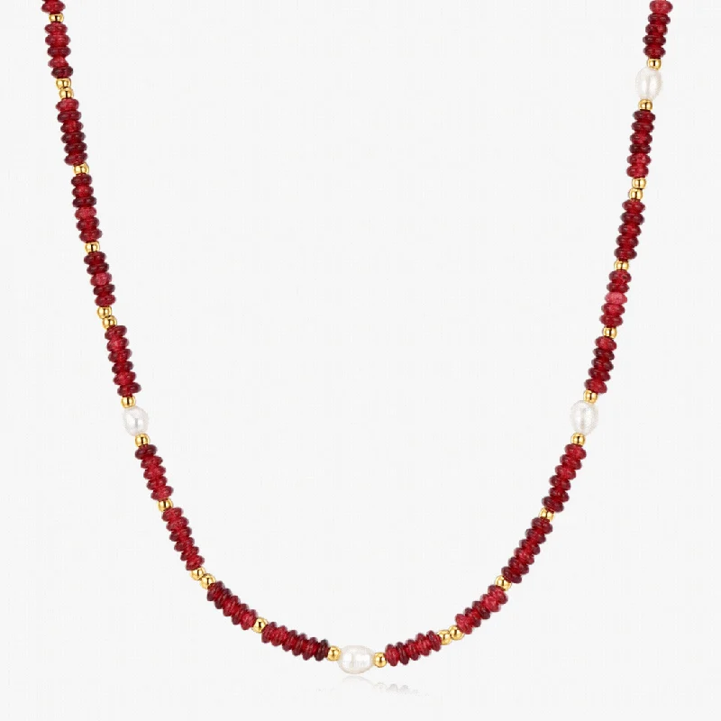 Personalized Pendant Necklaces-Red Garnet Beads + Pearls Necklace