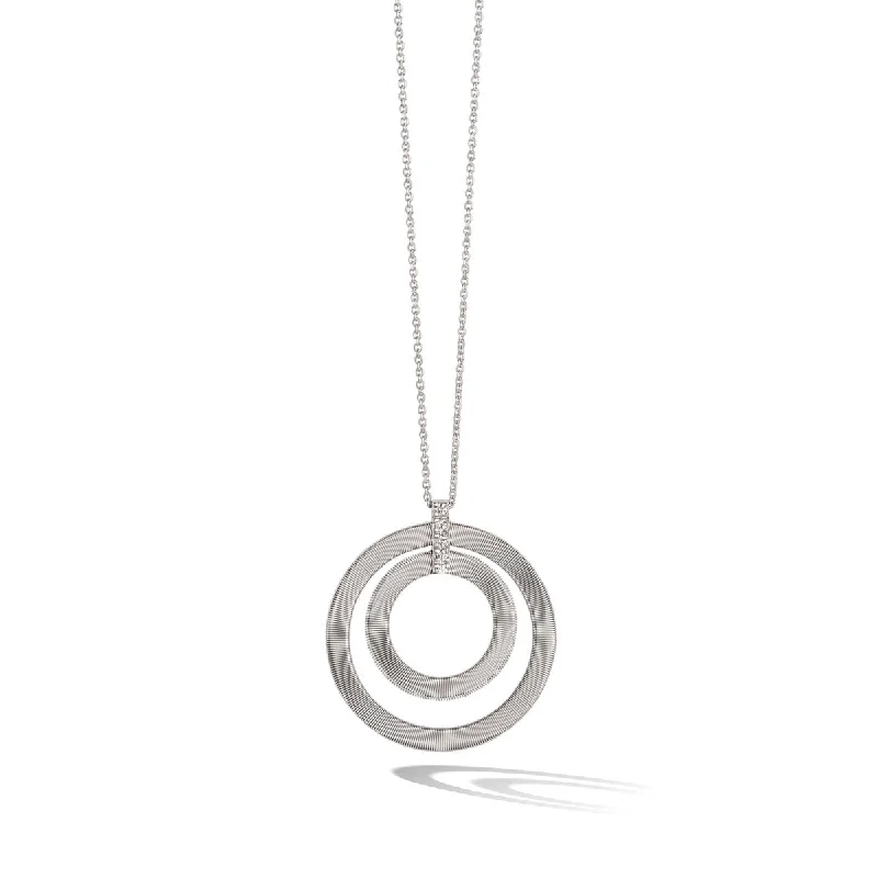 Natural Gemstone Necklaces-18K White Gold and Diamond Double Circle Long Necklace