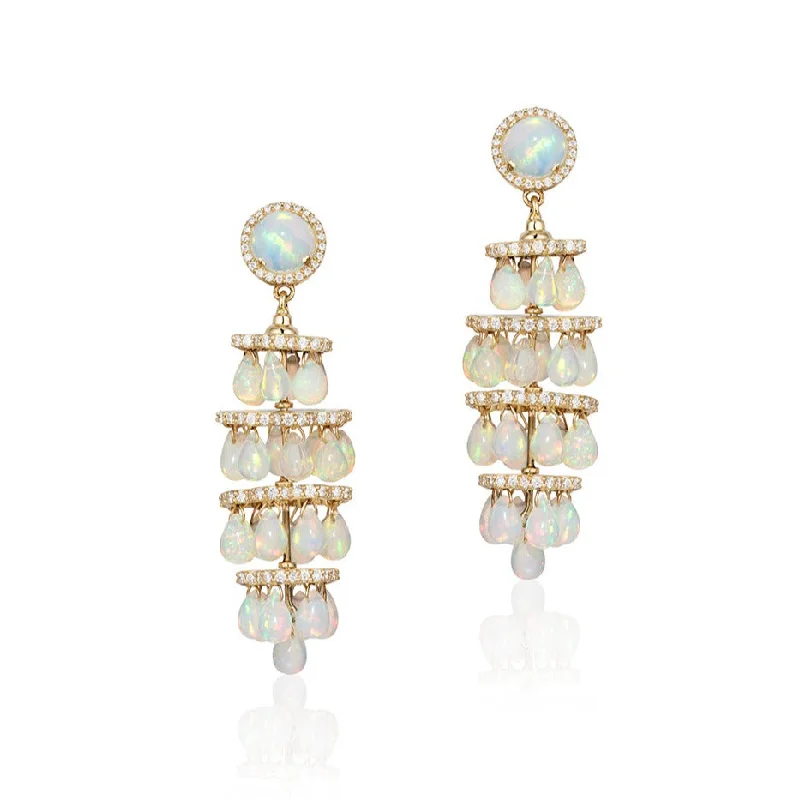 Colored Drop Earrings-G-One Opal Chandelier Drop Diamond Earrings