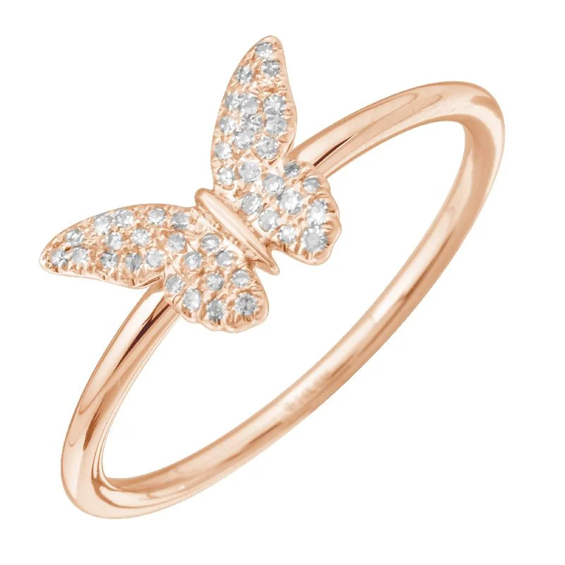 Moissanite Engagement Rings-14K Rose Gold Diamond Butterfly Ring