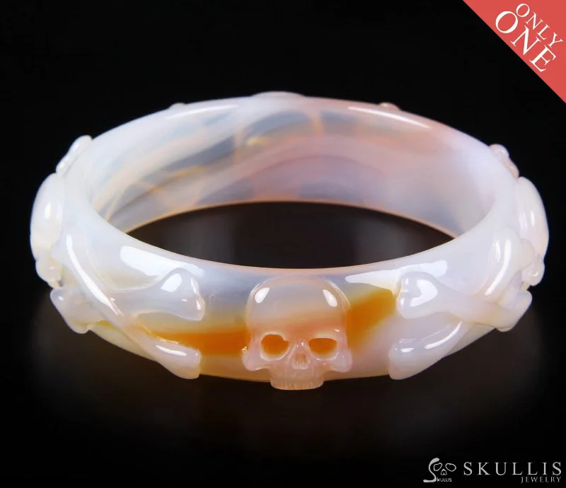 Bridal Bangles Sets-Gem Skull Bangle of Agate Carved Skulls & Bones - 0809436