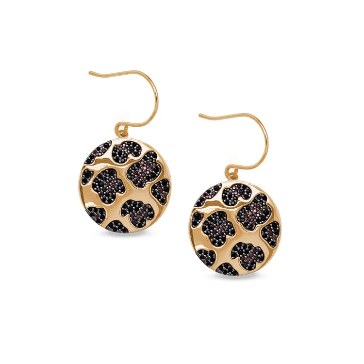 Handmade Silver Earrings-Gold Finish Sterling Silver Micropave Leopard Print Earrings with Simulated Diamonds and Colored Stones