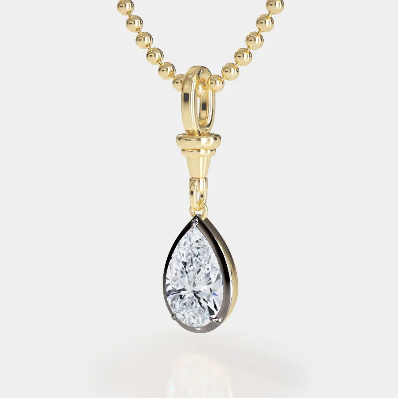 White Gold Necklaces-Two-Tone Ball & Chain Pear Diamond Pendant