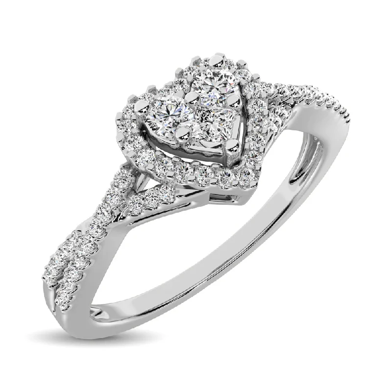 Multi-stone Engagement Rings-10K White Gold 1/4 Ct.Tw. Diamond Heart Ring