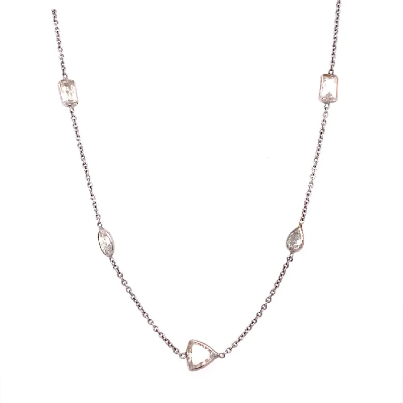 Adjustable Silver Necklaces-14K White Gold 5.74 CT Fancy Shaped Diamonds By The Yard Necklace