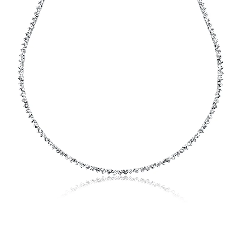 Personalized Gemstone Necklaces-5.50 Cttw Round Diamond Tennis Necklace set in 14K White Gold