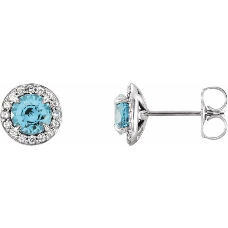 Elegant Gemstone Earrings-14K White 4 mm Natural Blue Zircon & 1/10 CTW Natural Diamond Earrings