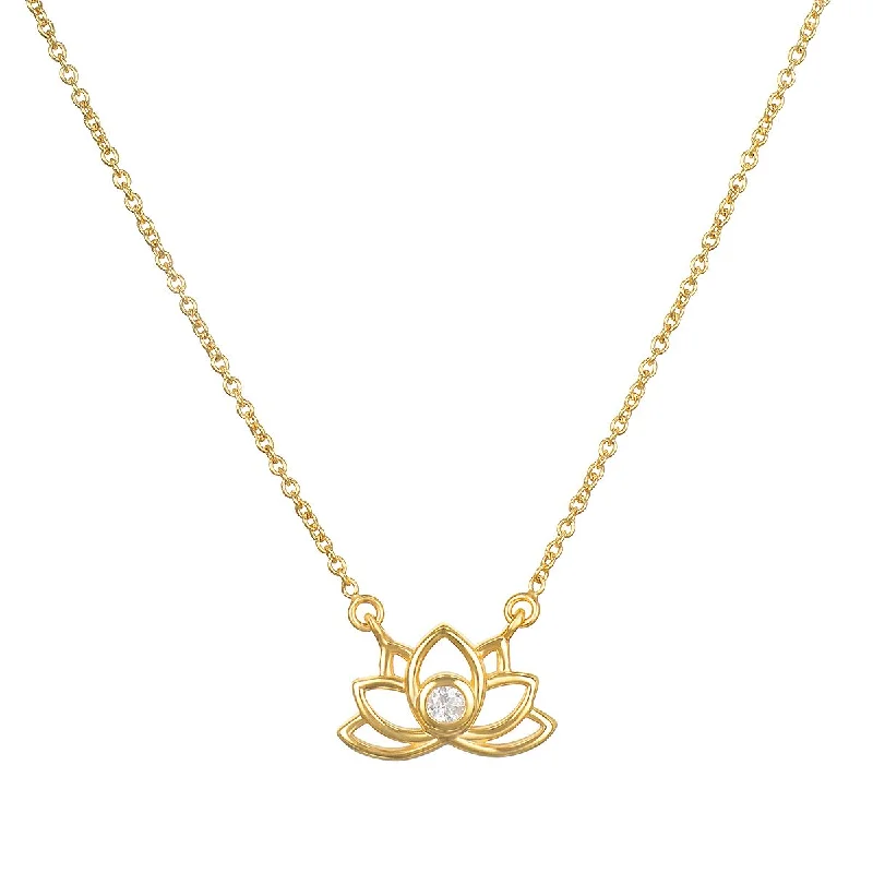 Long Gem Pendant Necklaces-Open Lotus Diamond 14kt Gold Necklace