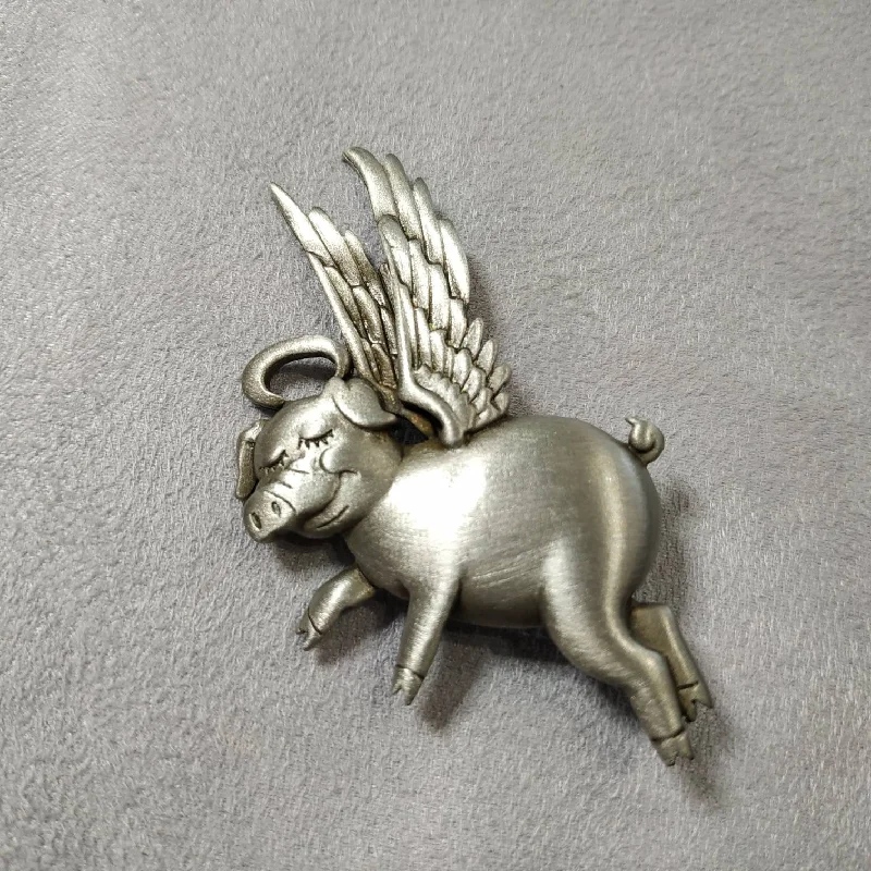 Heart-shaped Gold Brooch-Flying pig brooch by JJ pewter